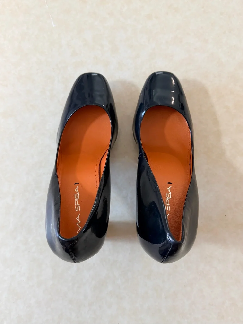 Via Spiga Navy Patent Leather Square-Toe Pumps
